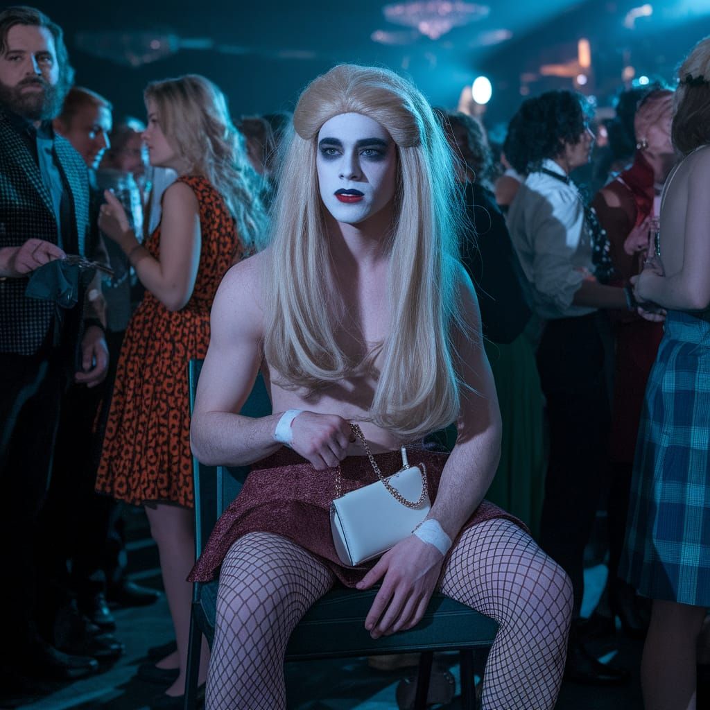 Crossdressing Man in Miniskirt at Party