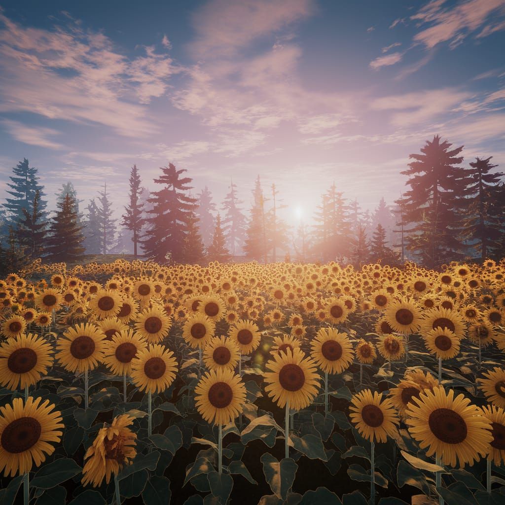 Sunflowers Swaying: A Detailed Matte Painting