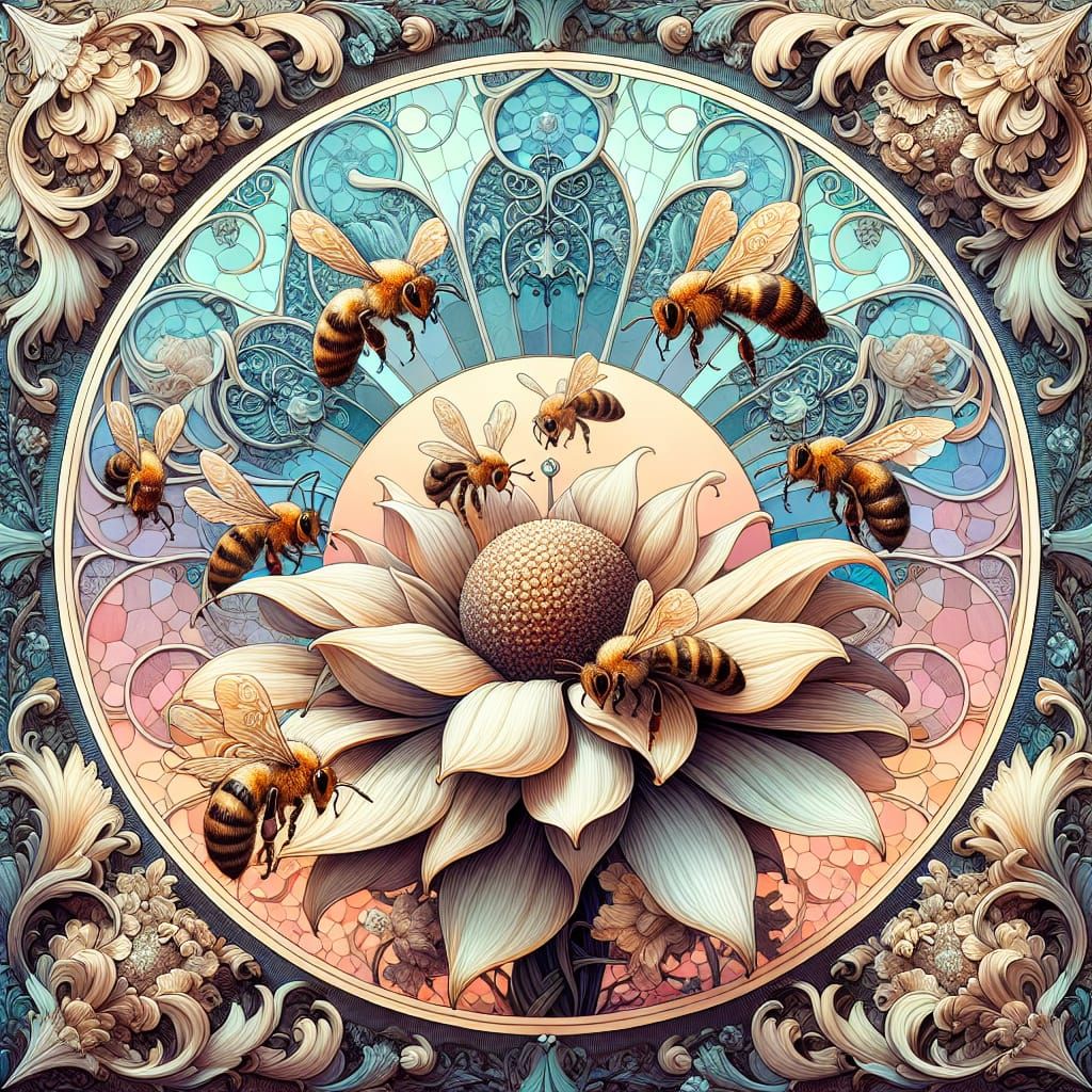 Honey Bees and Stained Glass in Vector Art
