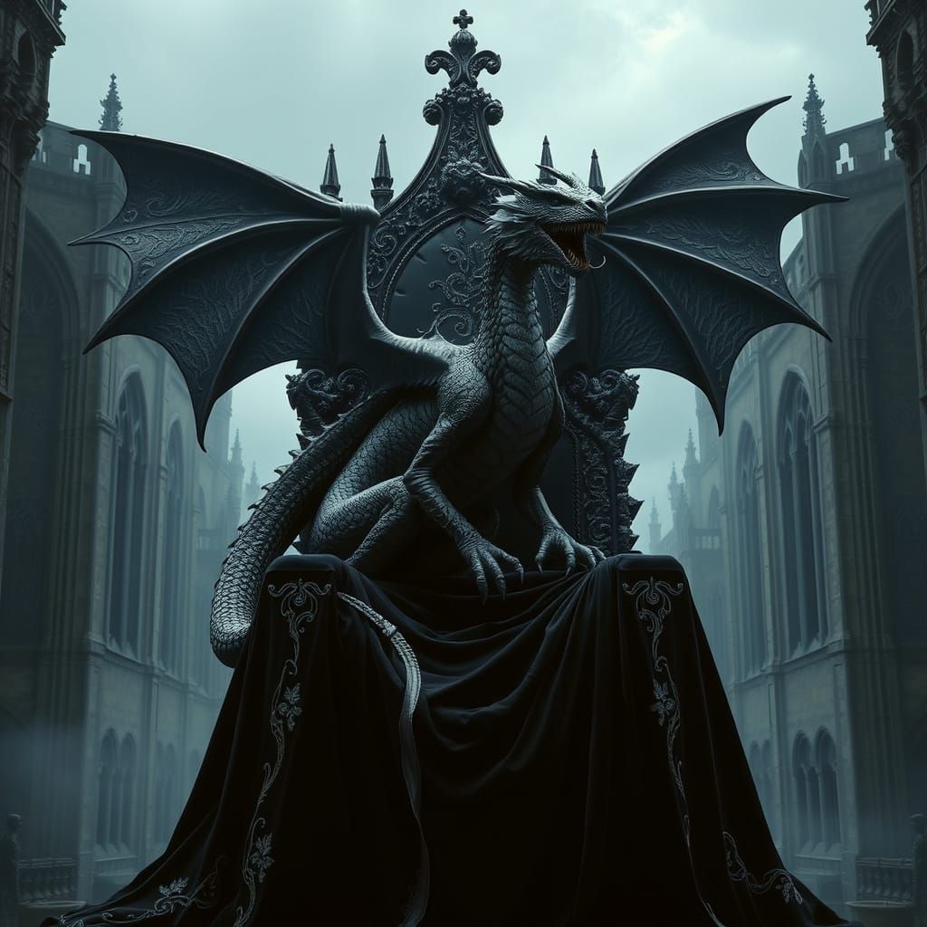 Dark Fantasy Dragon Throne Scene in Gothic Architecture