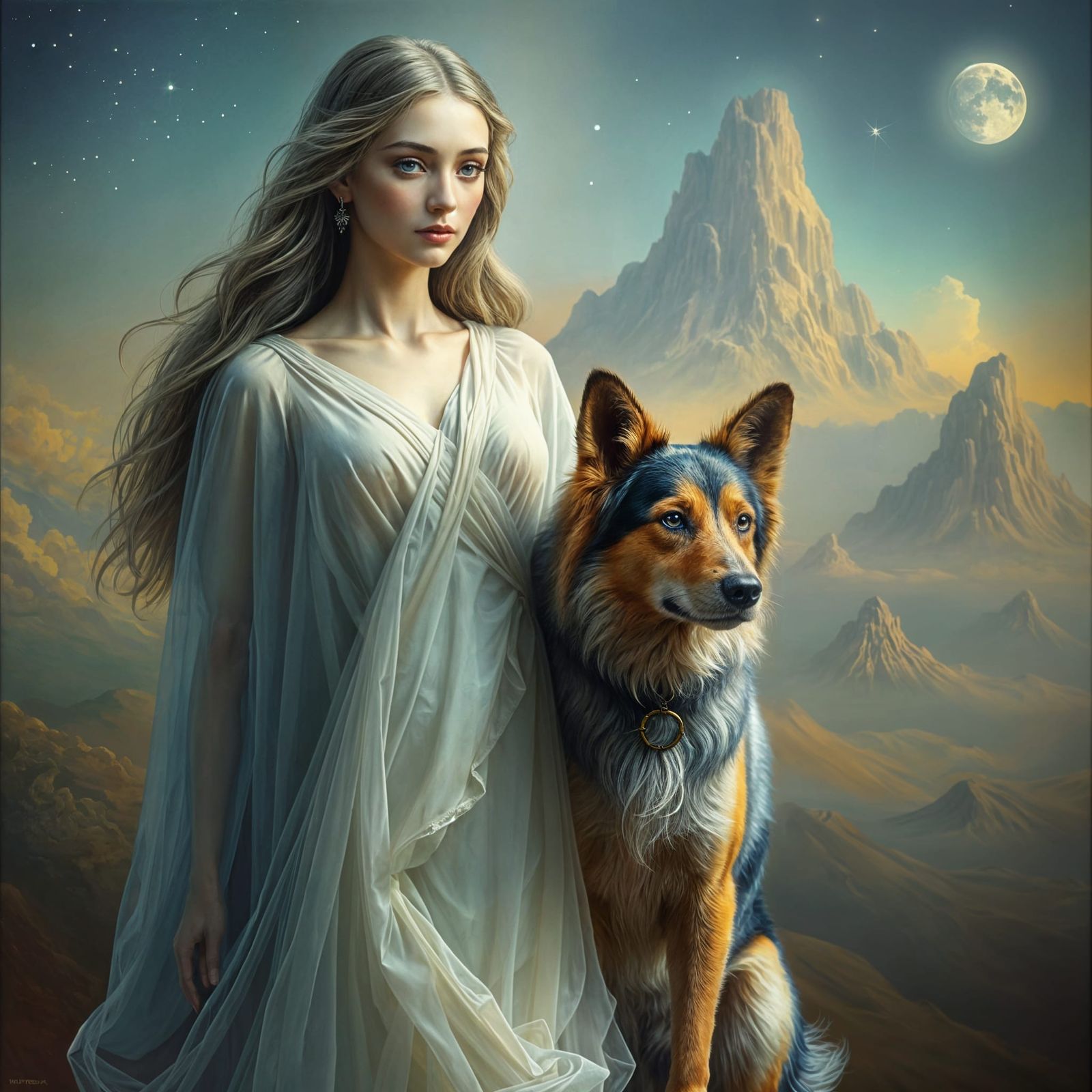 Ethereal Goddess Surrounded by Harmony and Loyalty