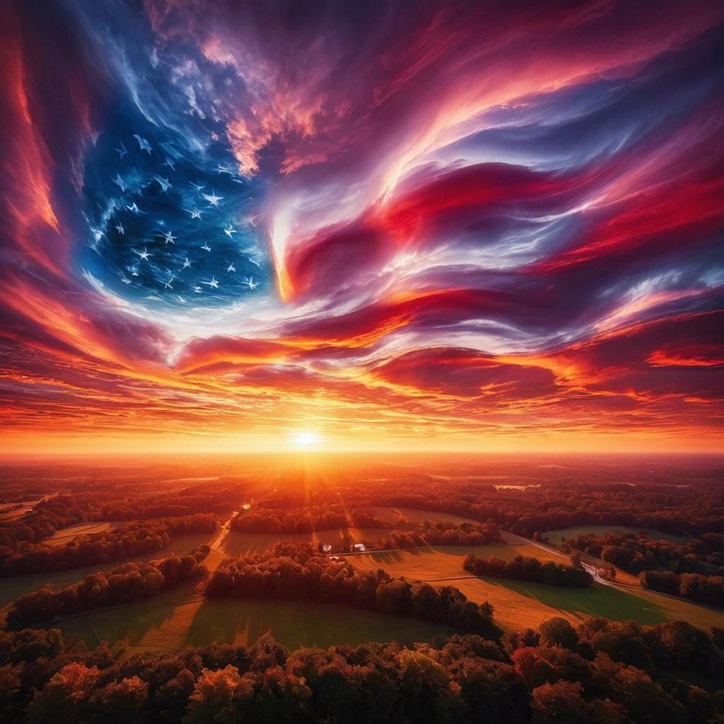 Ohio Sunrise with American Flag Sky