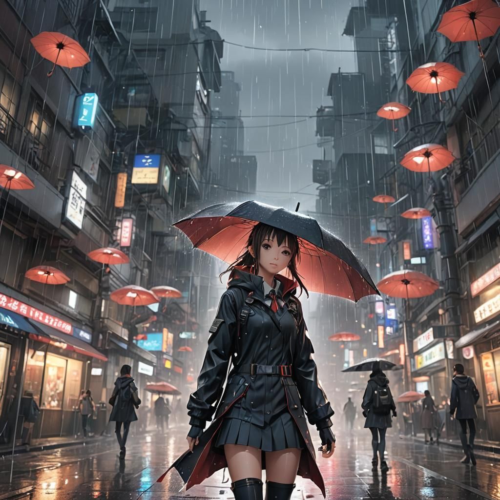 Anime-Style Raining Scene in 3D