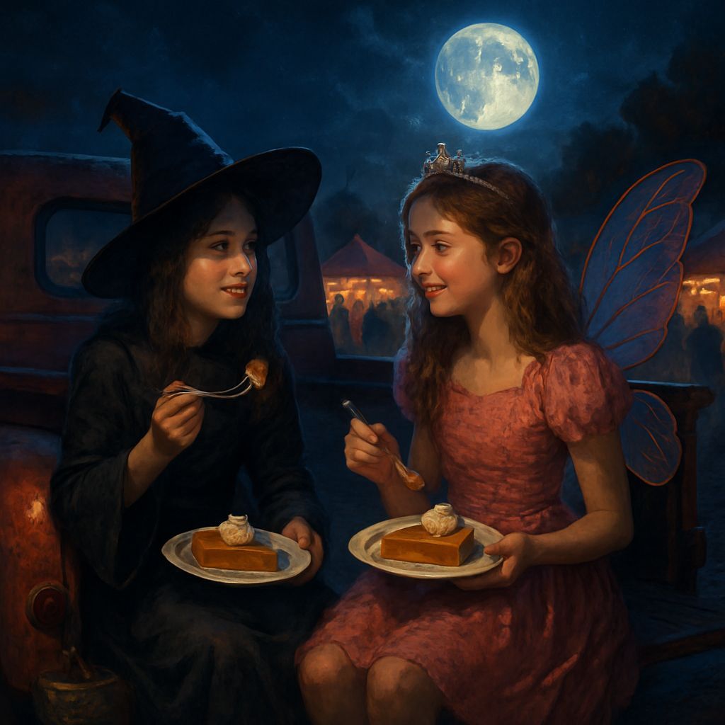 Halloween Night Farmer's Market: Costumed Girls Enjoy Pumpki...