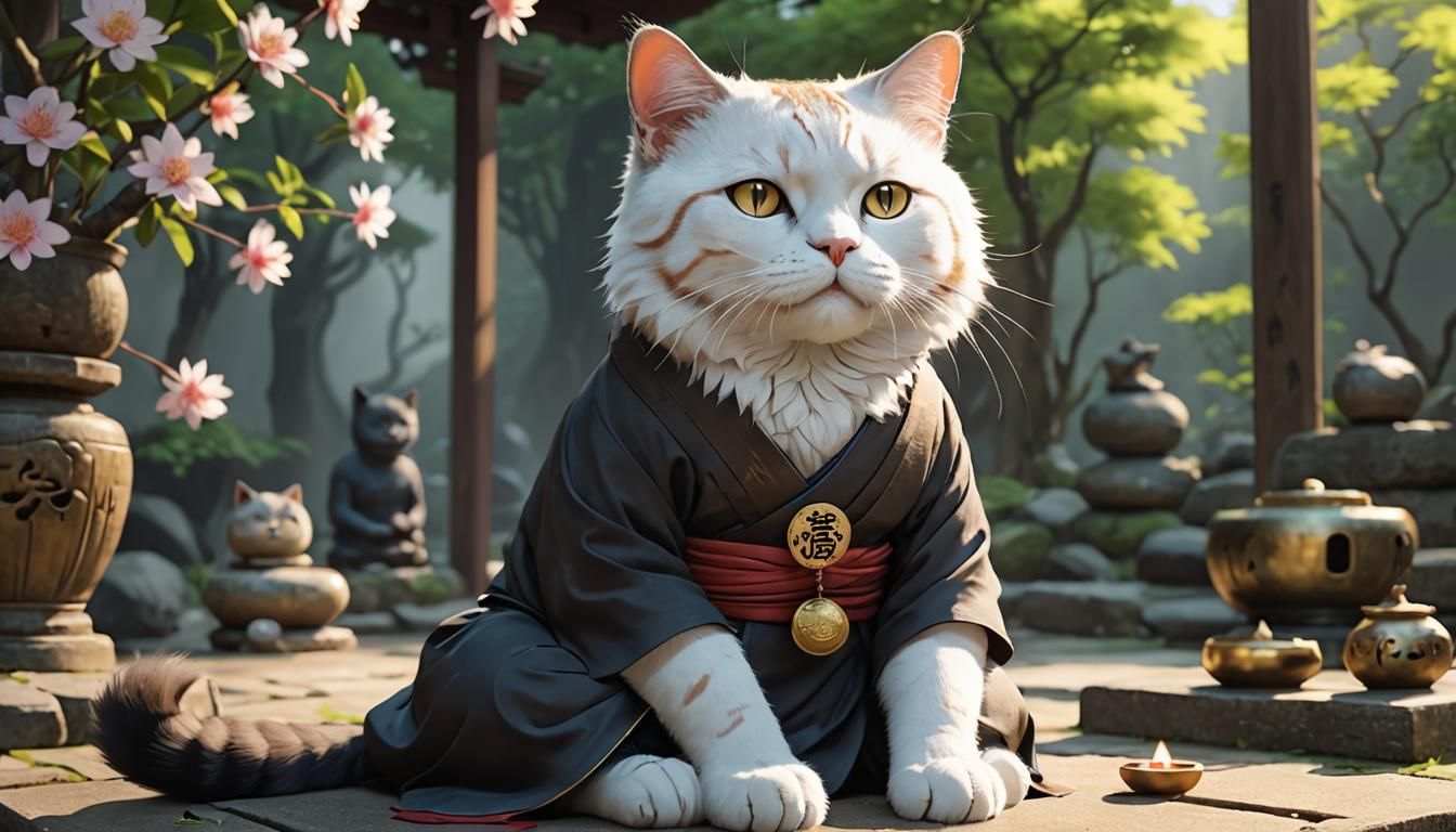 Zen Buddhist Cat in 3D Anime Style