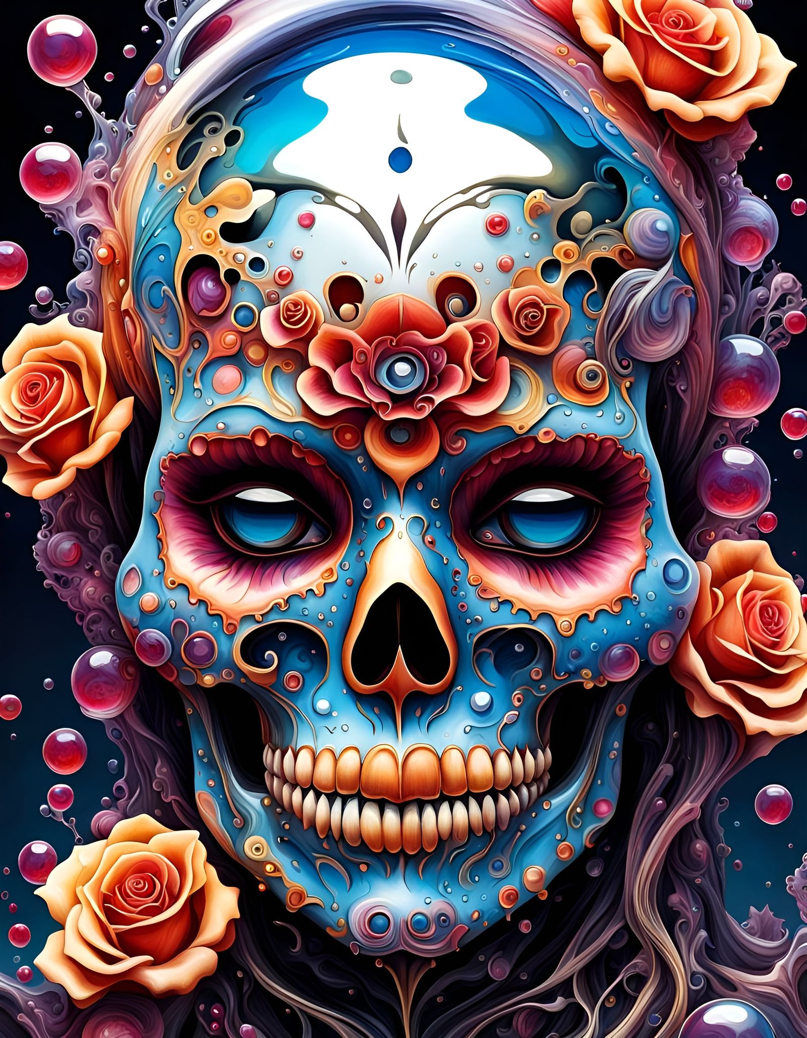 Biomechanical Sugar Skull with Melting Acrylic Details