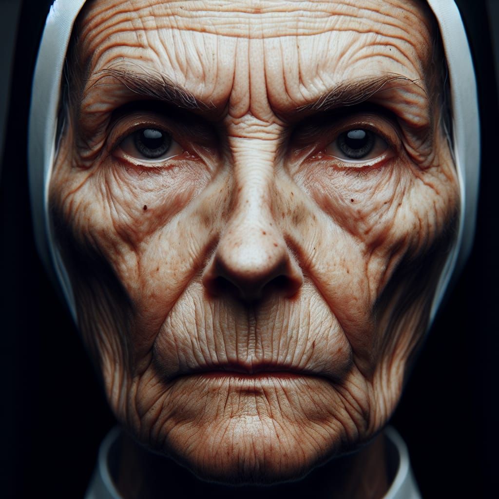 Stern Nun's Face Radiates Strictness and Discipline