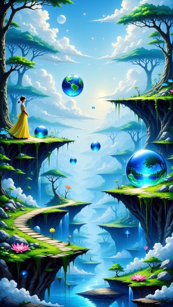 Floating Bubble Landscapes in Surrealist Style