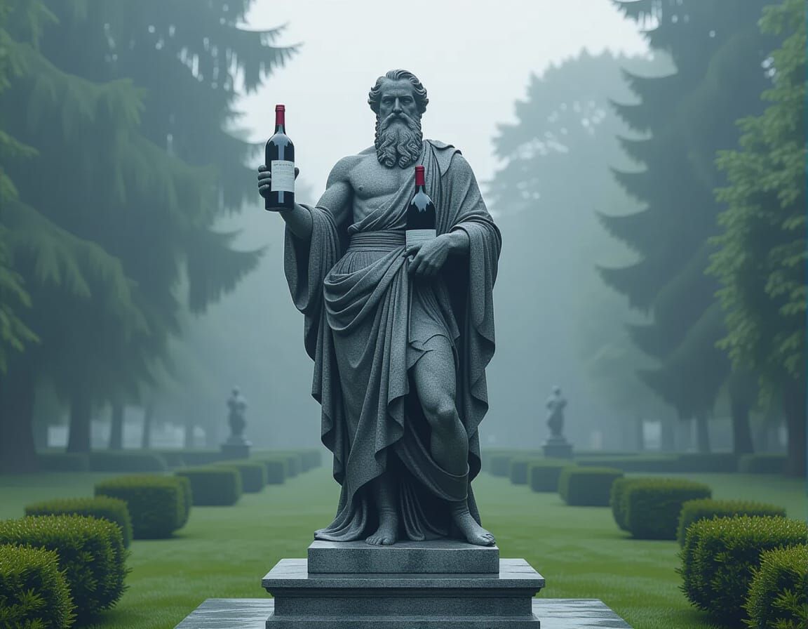 Granite Statue in Misty Park, Matte Painting Style