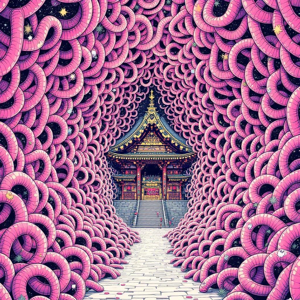 Surreal Shinto Shrine of Tongues in Surrealist Style