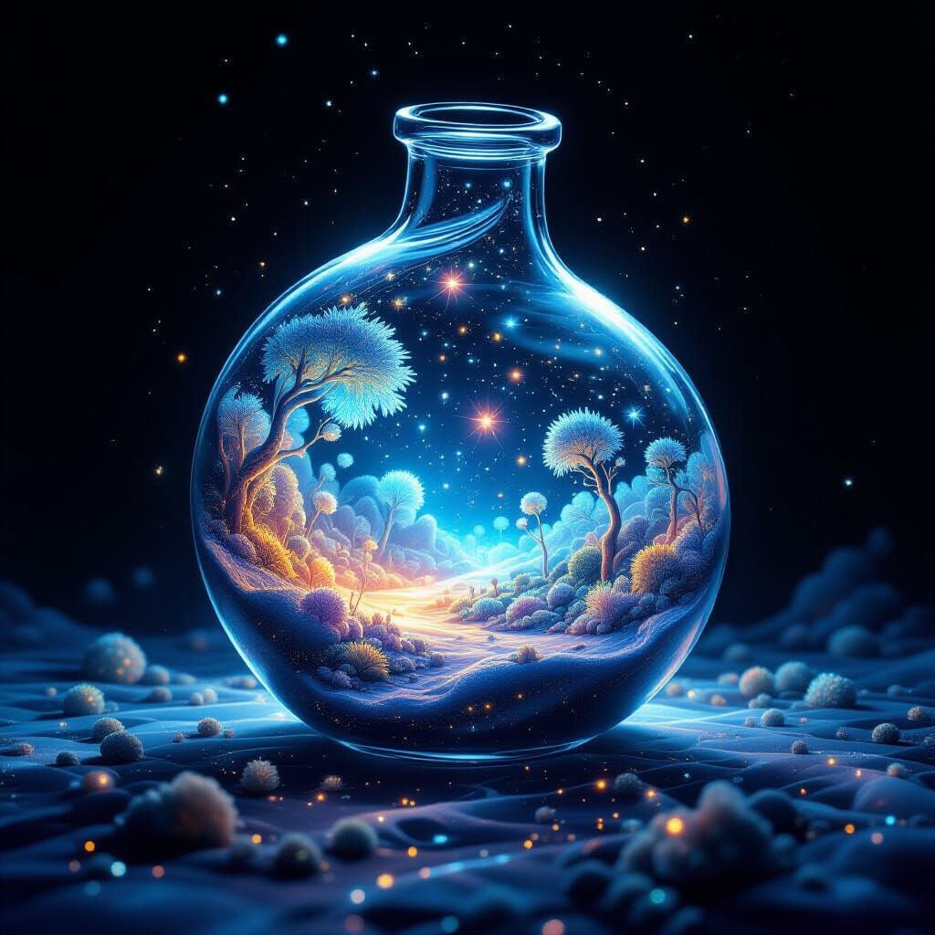 Luminescent Microbe World Inside Klein Bottle, Expressionist...