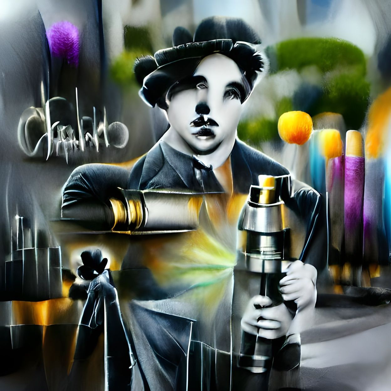 Charlie Chaplin Portrait in Art Deco Style