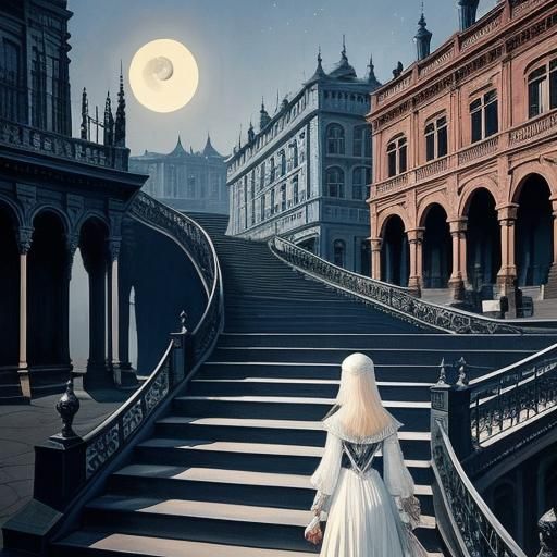 Path to Moon City: Surreal Stairway in the Sky