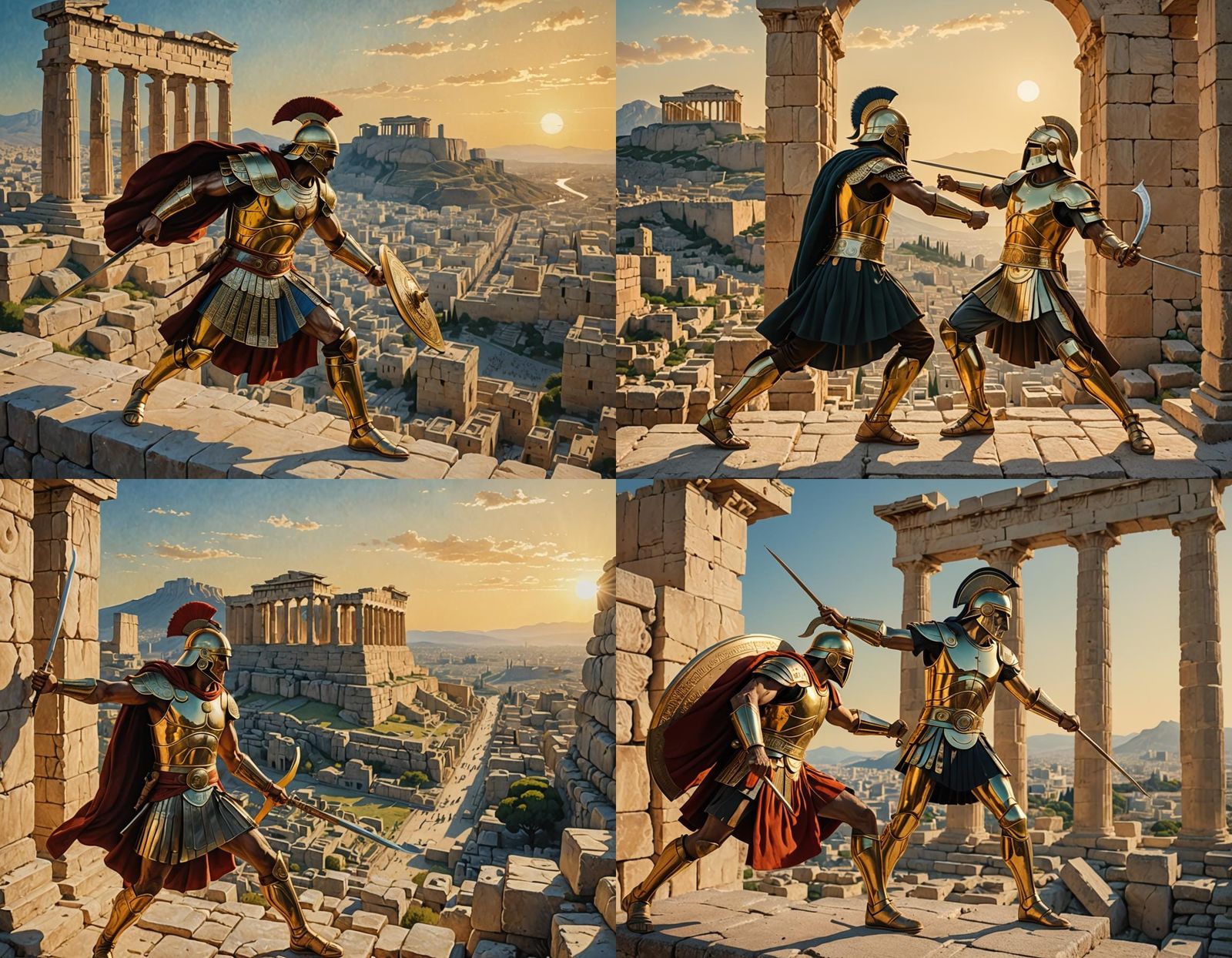 Arch, an ancient Athenian warrior fighting against Persians, in front of Walls of Acropolis, masterpiece Jordan Grimmer...
