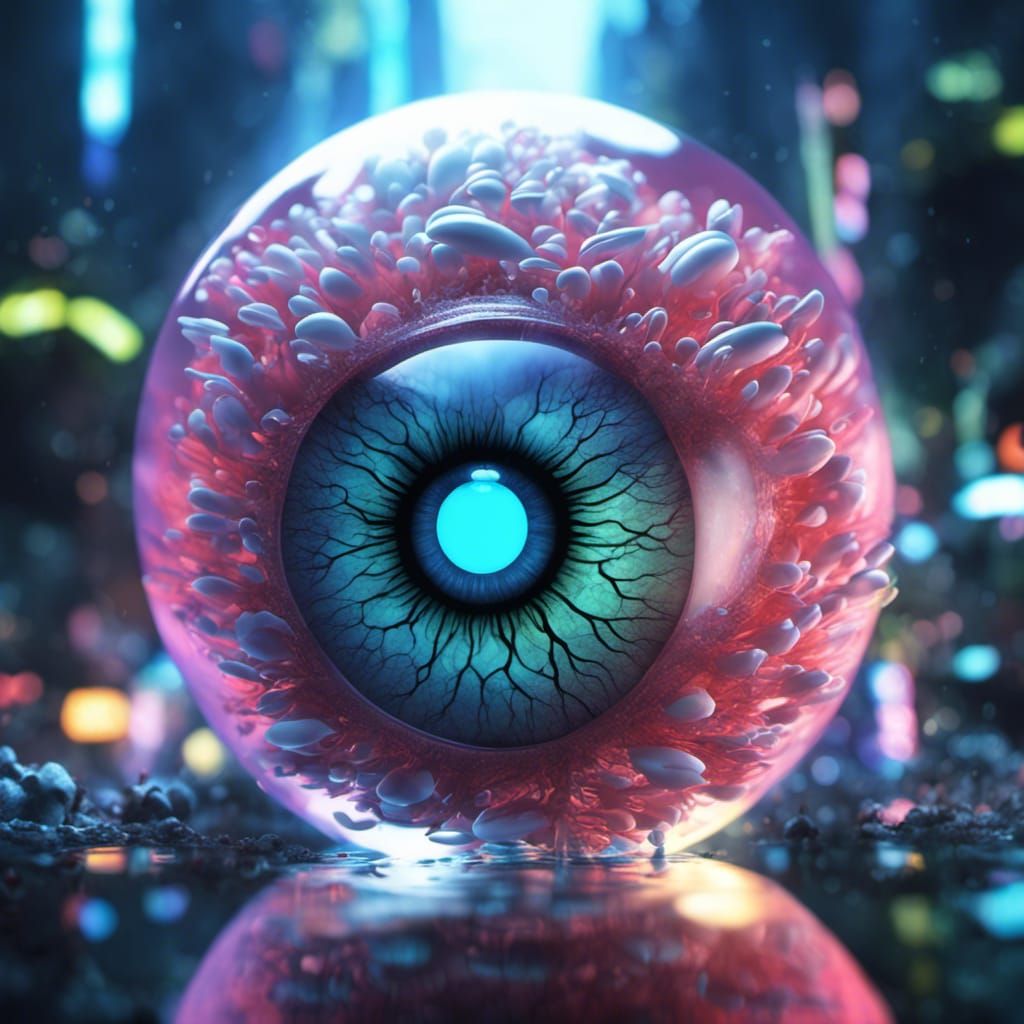Surreal Eyeball Macro Render with Luminous Colors