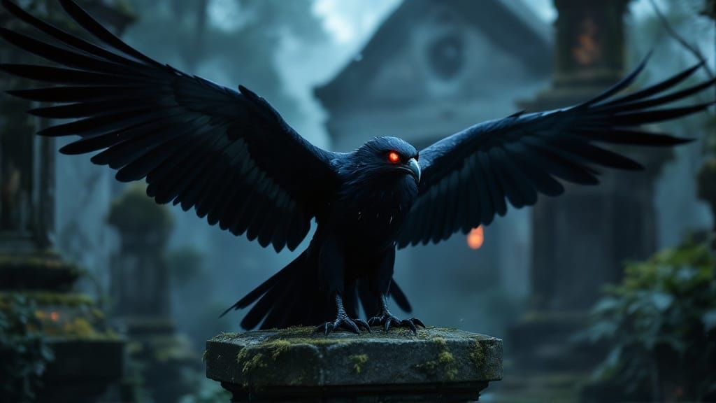 Gothic Falcon Perched on Mausoleum Pedestal
