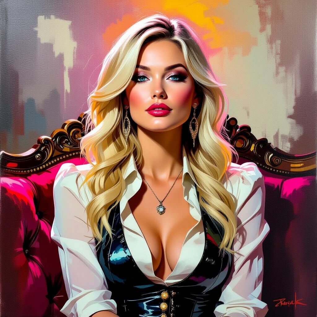 Country Singer in Lavish Setting as Impasto Painting