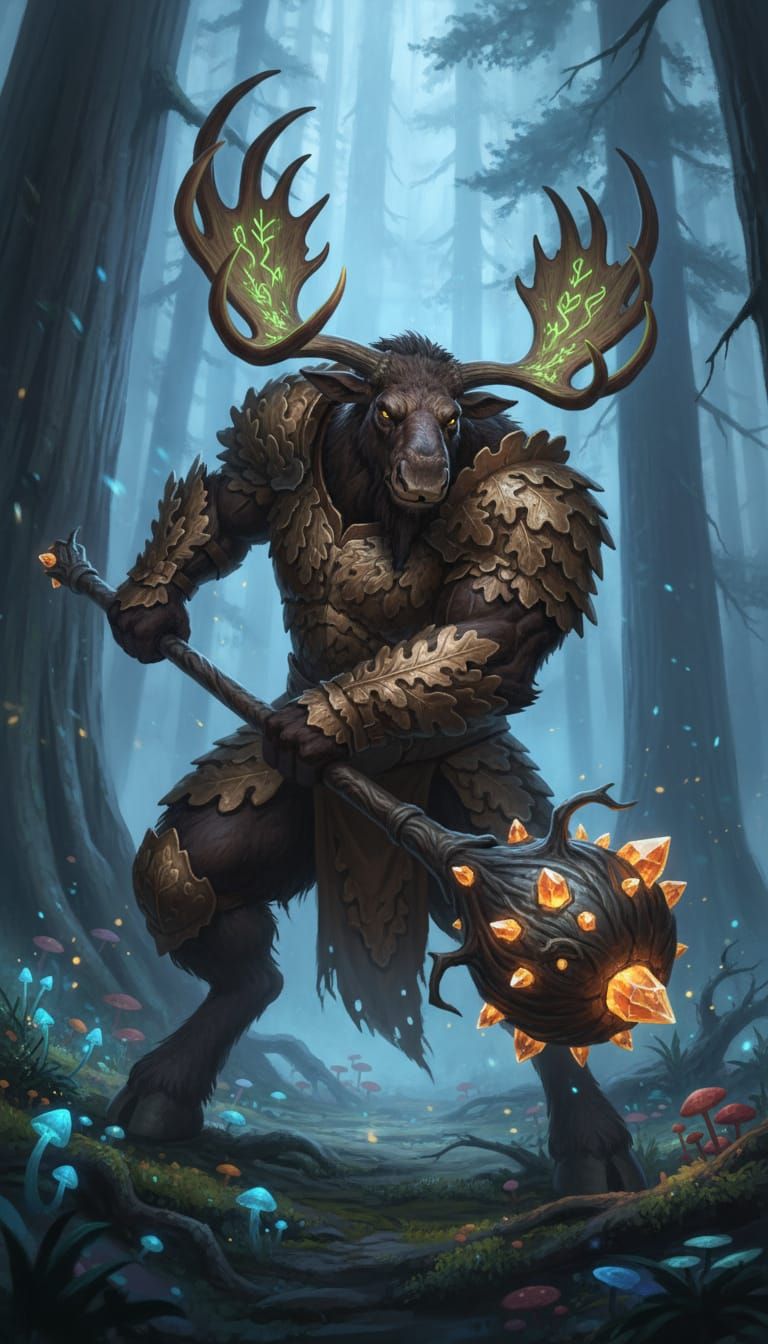 Moose Warrior in Action with Mace and Bronze Armor