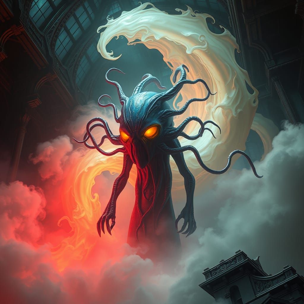 Iridescent Entity Emerges in Surreal Biomechanical Dreamscap...