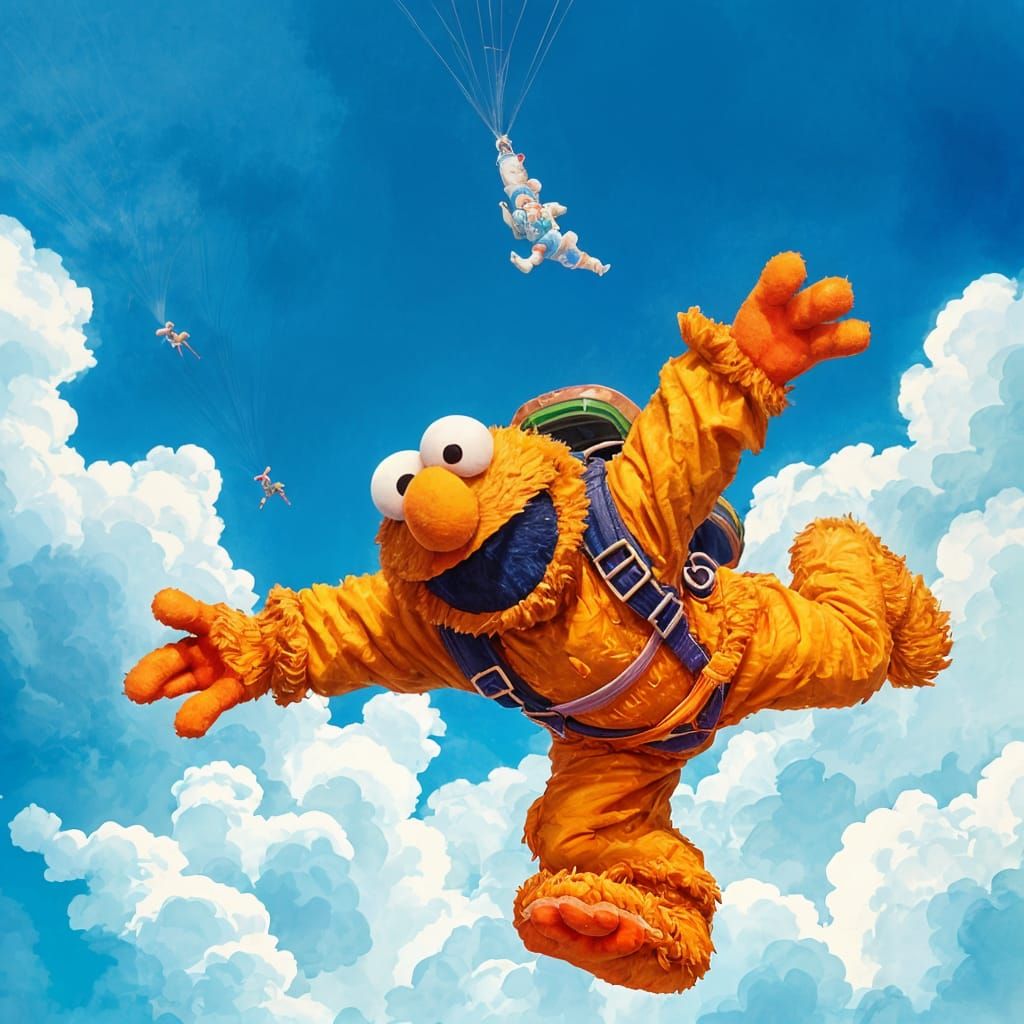 Grover Skydiving: Manga Style Watercolor Portrait