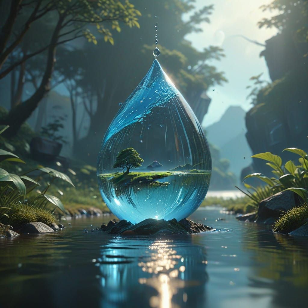 Ethereal Water Droplet in a Dreamlike Gradient