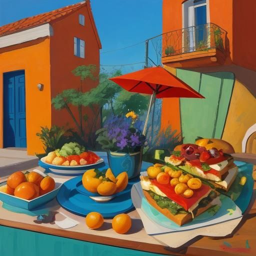 Cubist Still Life with Food in Fauvist Colors