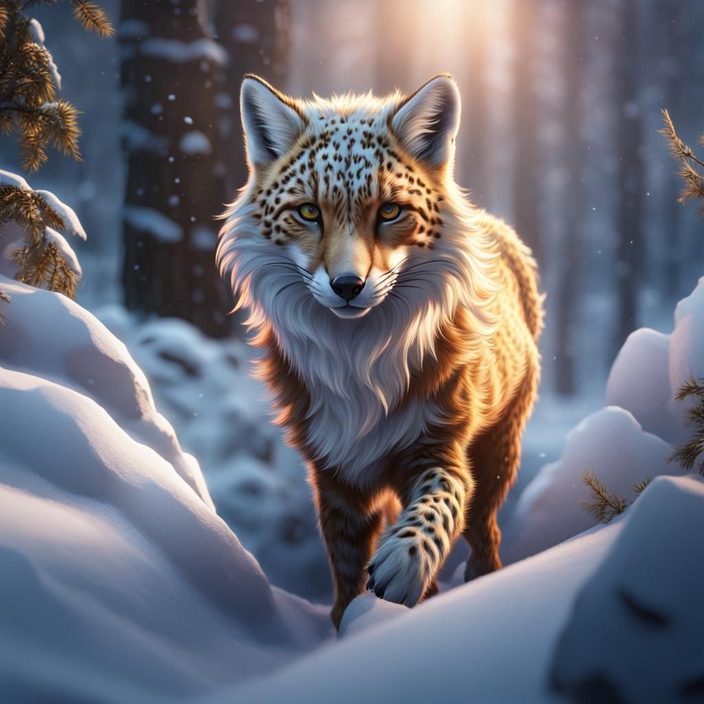 Leopard Print Snow Fox: Detailed Matte Painting