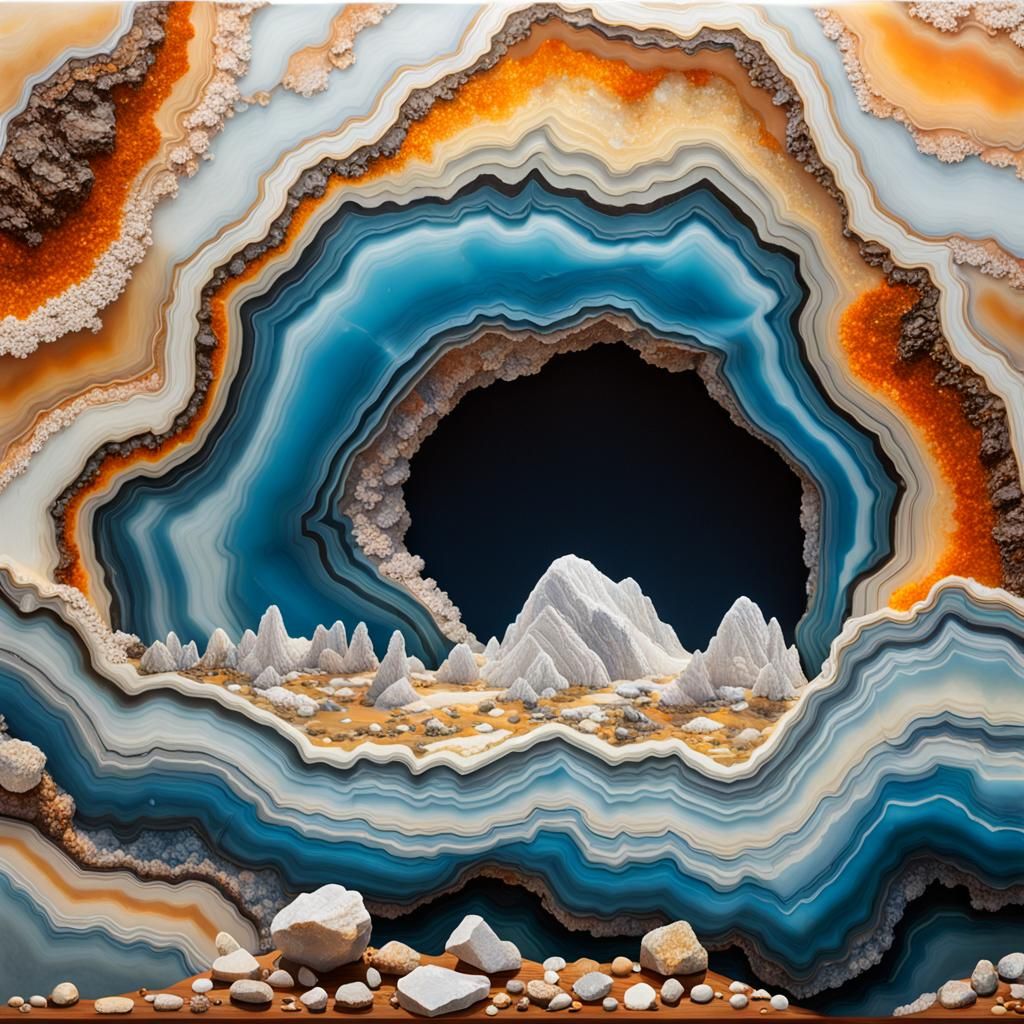 Agate Stone Landscape with Geode Pocket