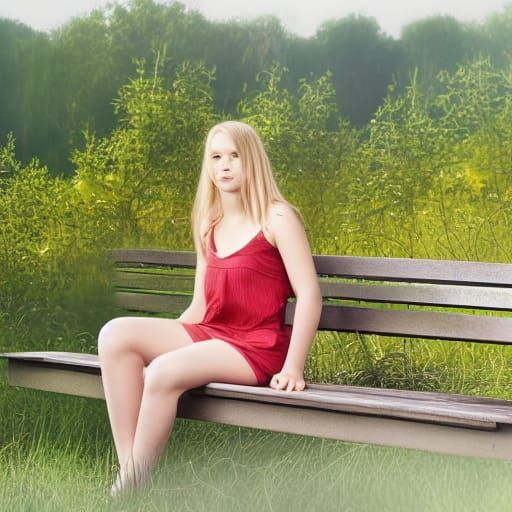 Retouched Photo of a Girl on a Bench