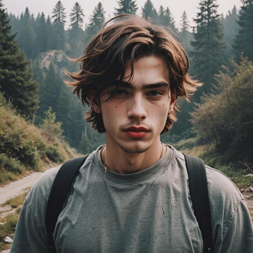 Grunge Inspired Handsome Guy in Moody Scenic Landscape