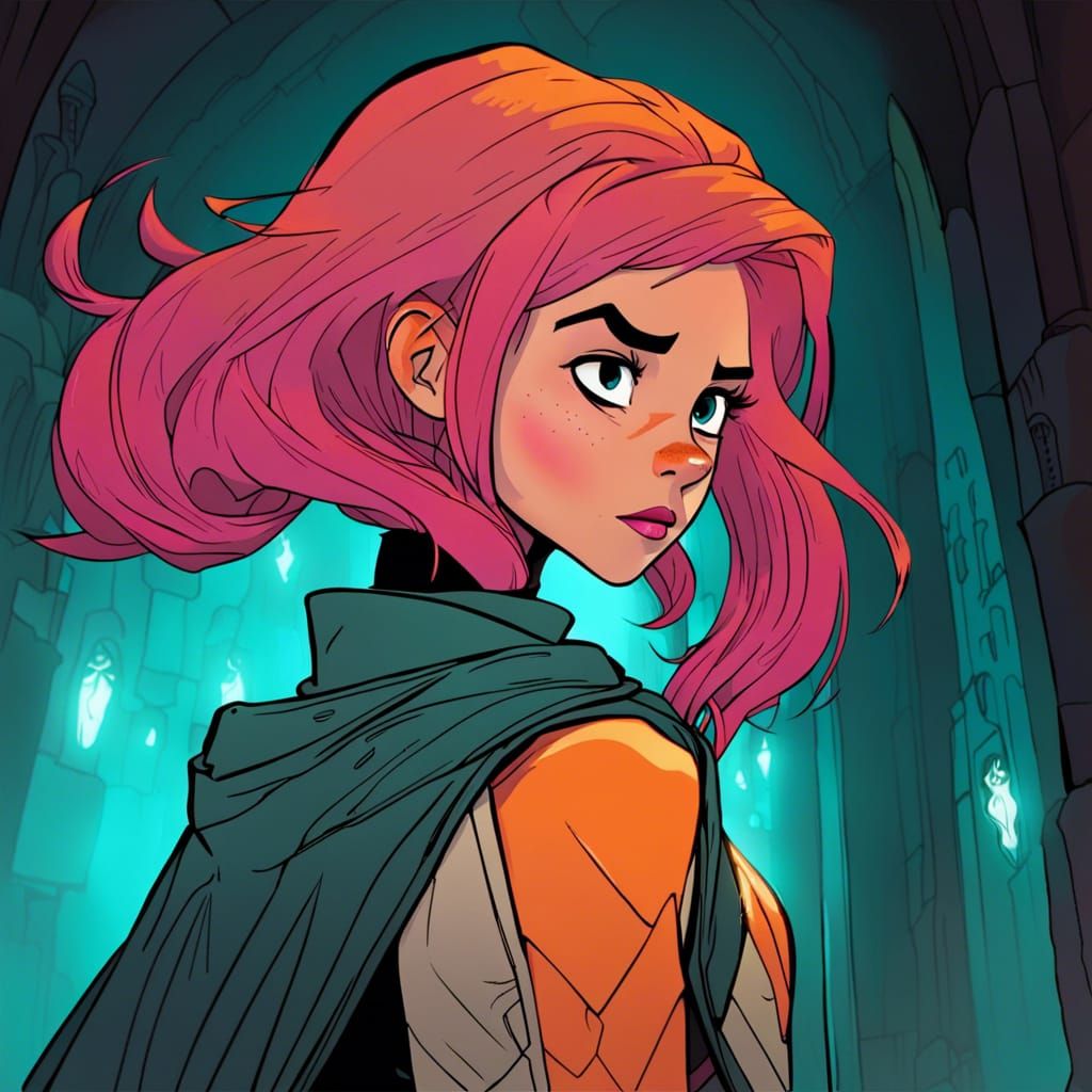 Orange-Haired Knight in Dungeon, Hyperdetailed Cinematic Art