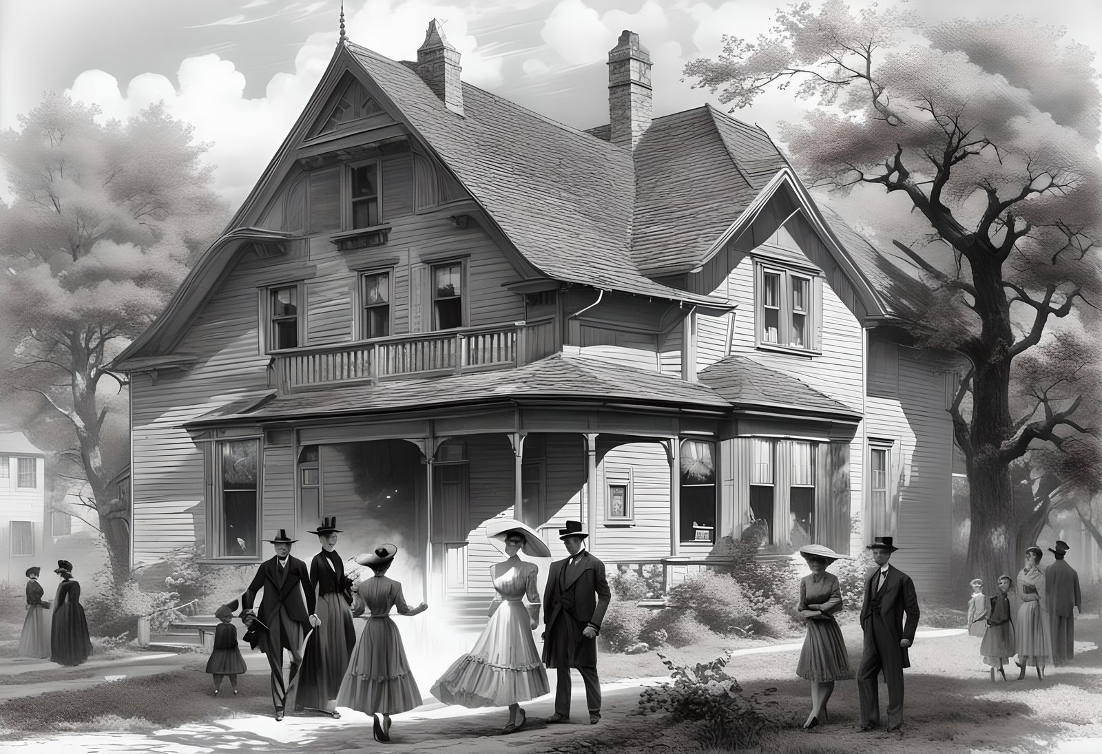 1908 Wallace Family Portrait in Graphite and Charcoal