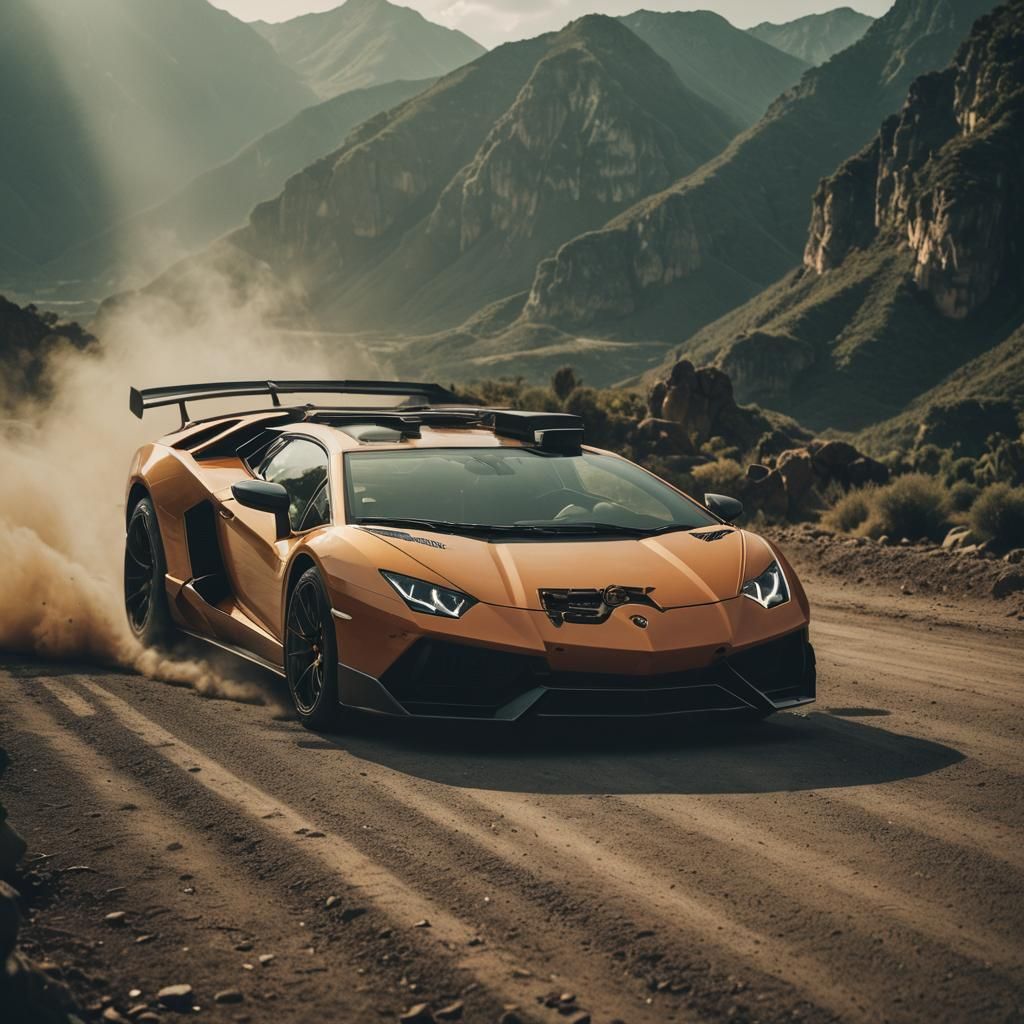 Dramatic Film Still of a Luxury Lamborghini