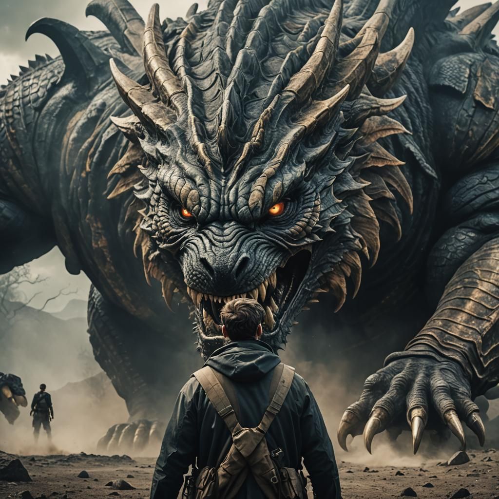 Brave Man Faces the Typhon in Hyperrealistic Film Still