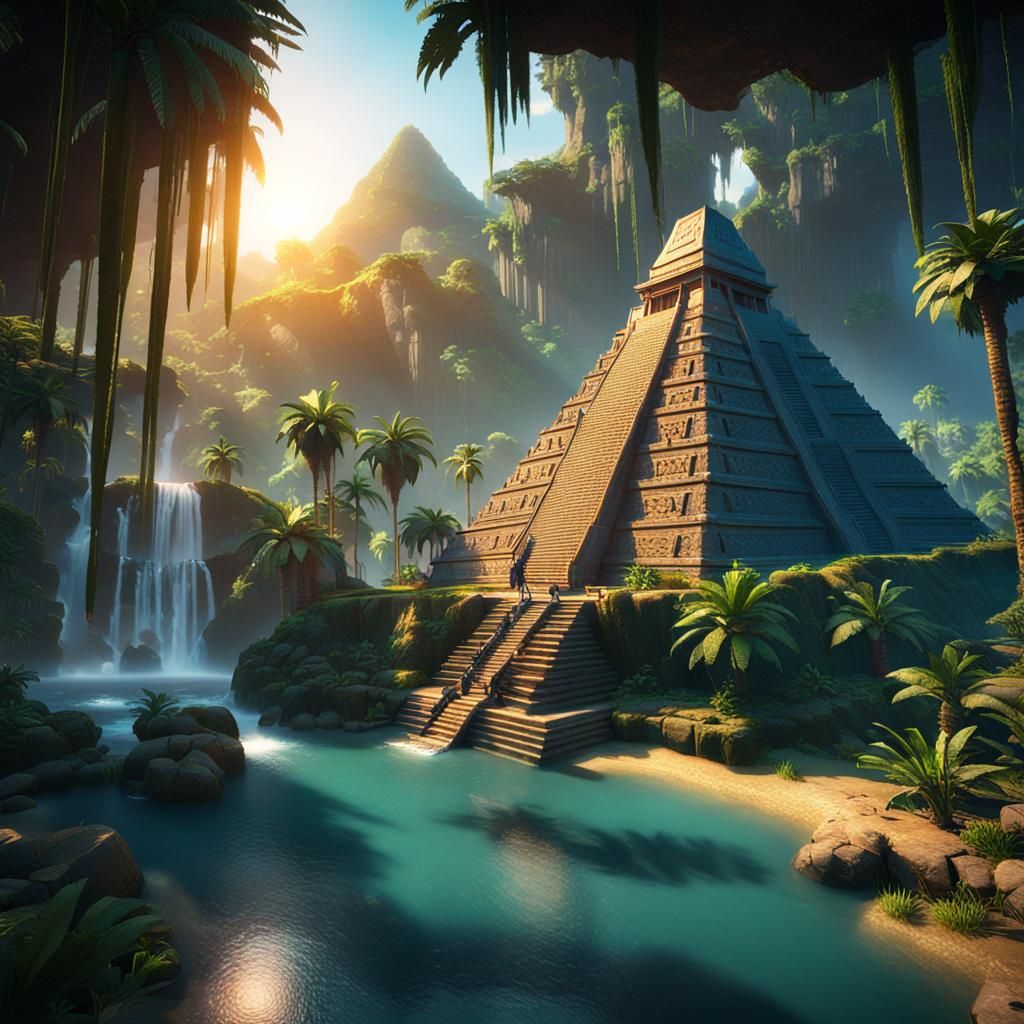 Pyramids, Sunset, Jungle, and Waterfall in 3D
