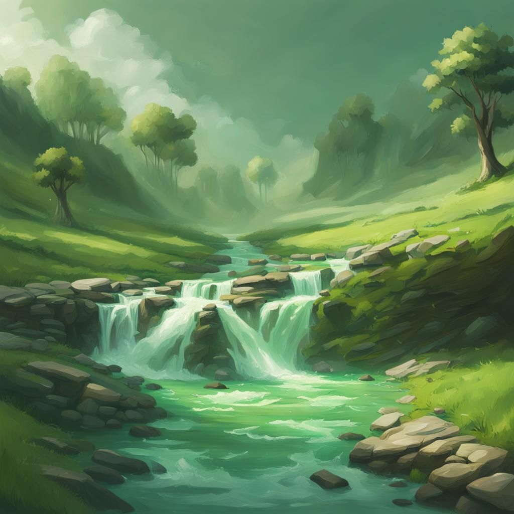Green Ribbon and Sword in Flowing Stream