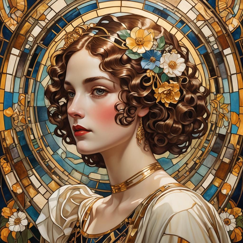 Art Deco Portrait with Golden Sunshine Rays
