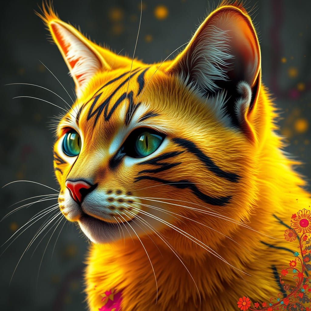 Vibrant Yellow Graffiti Cat Portrait in Dynamic 8K Concept A...