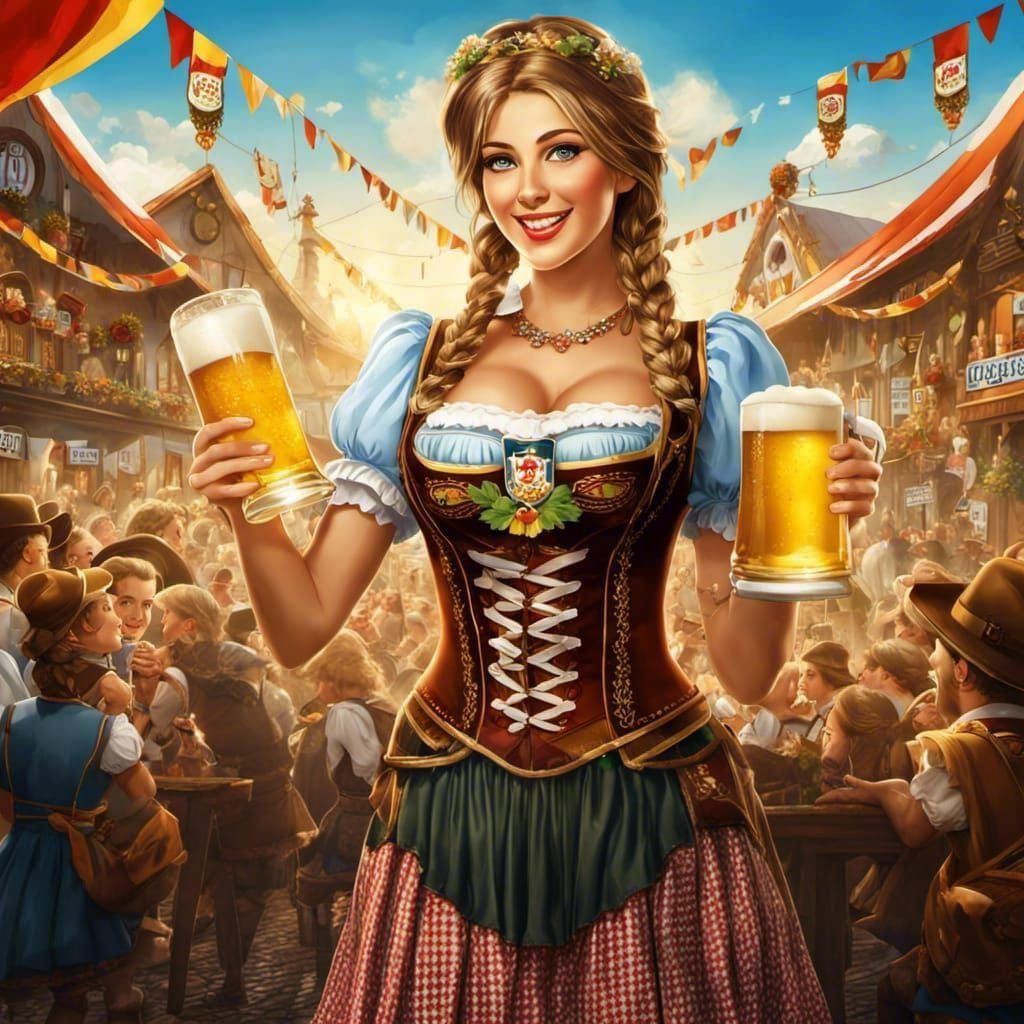 A beautiful girl serving beer at the Oktoberfest
