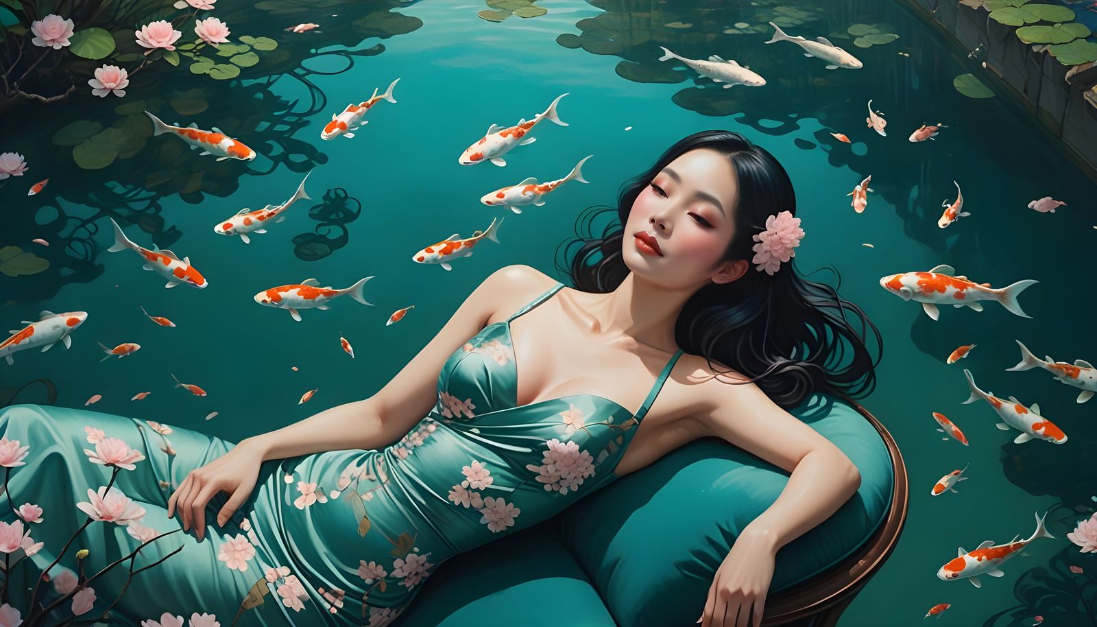 Underwater Dream: Japanese Woman in Oil Paint Style