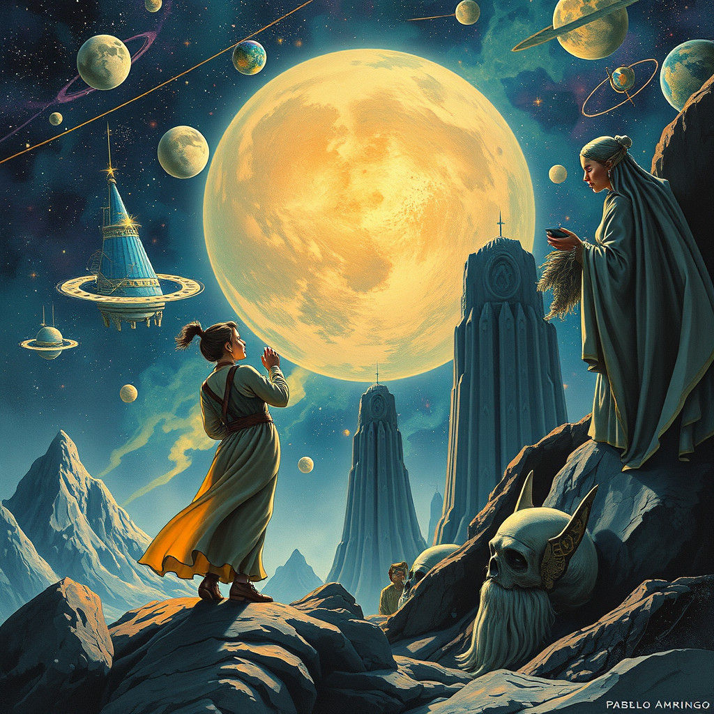 Holographic Astral Illustration in Mixed Art Styles