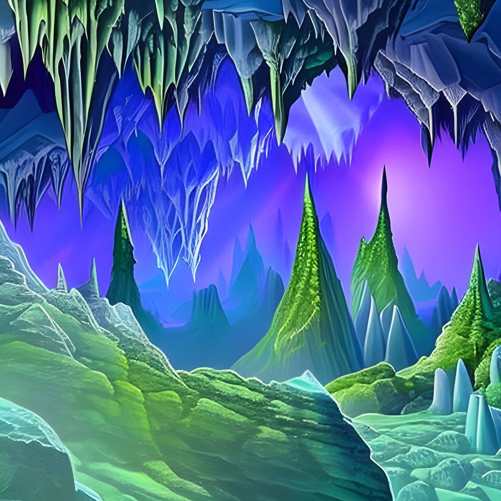 Purple and Green Crystal Cavern Fantasy Art
