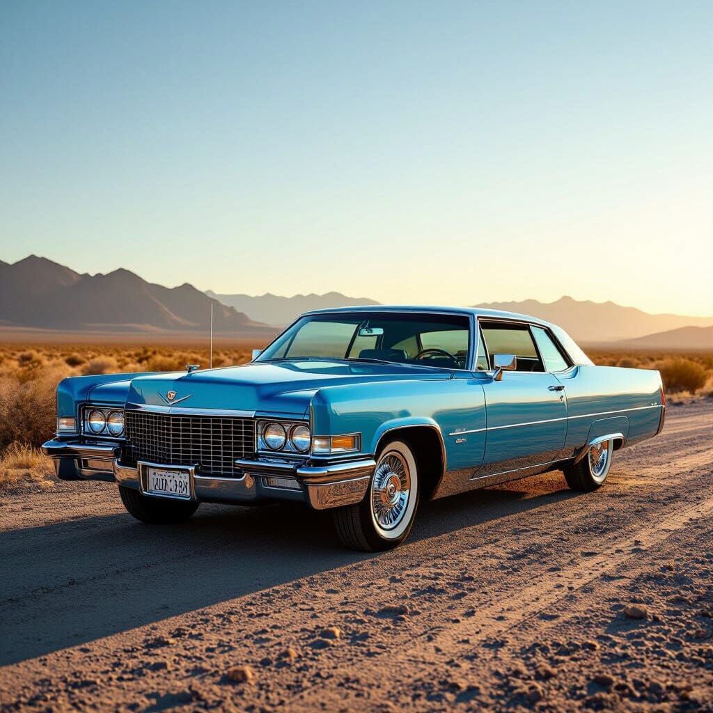 1999 Electric Blue Cadillac DeVille in Desert Sunset