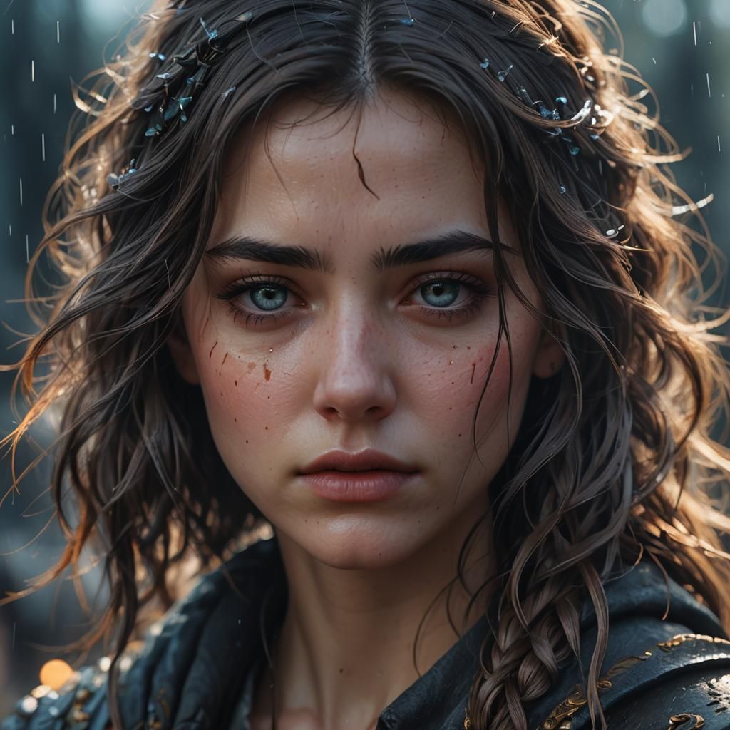 Sad Girl Portrait in Hyperrealistic Detailed Painting