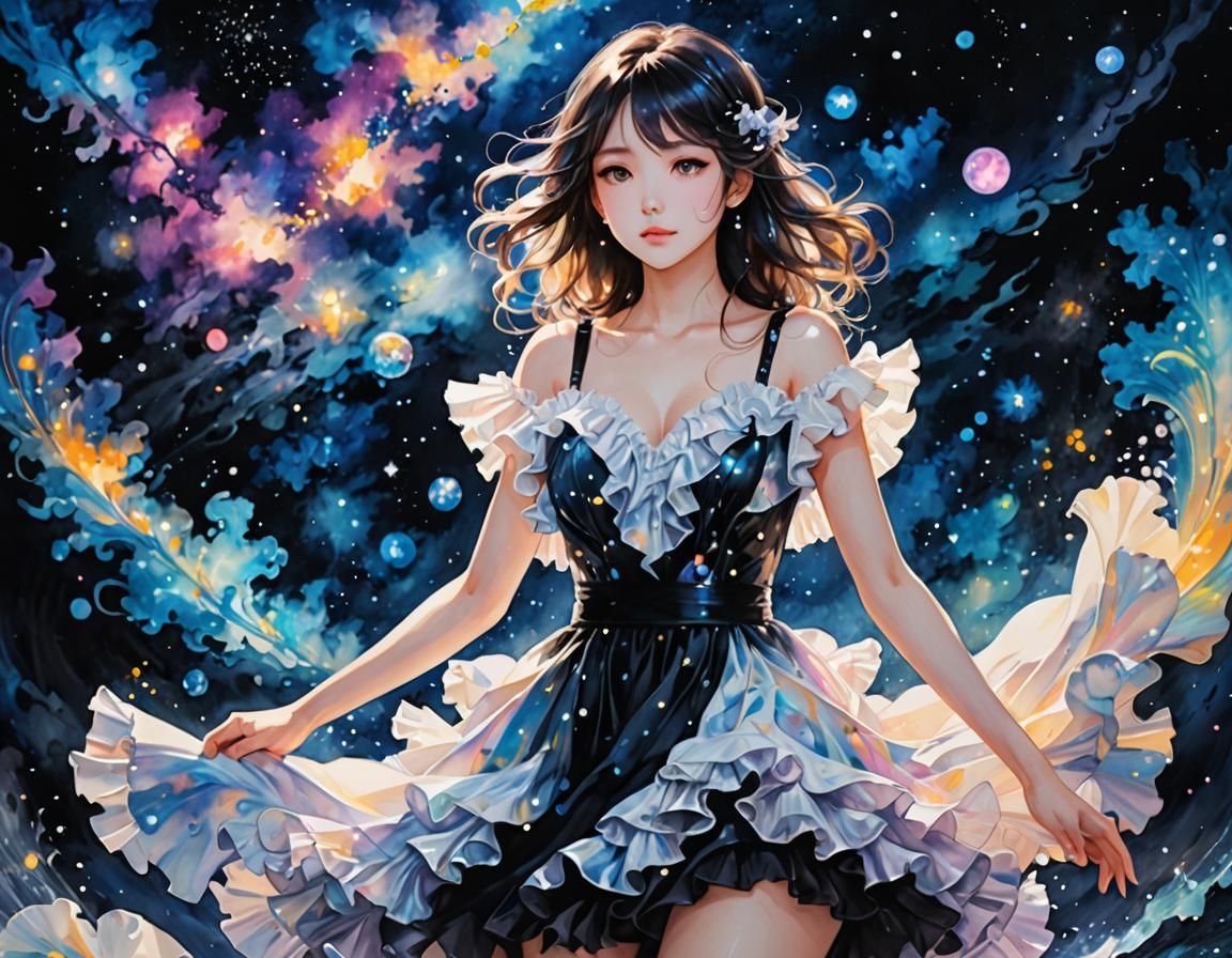 High Contrast Impasto: Figure in Iridescent Dress