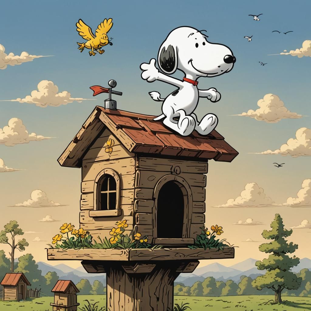 Cartoon Snoopy Flying on Doghouse