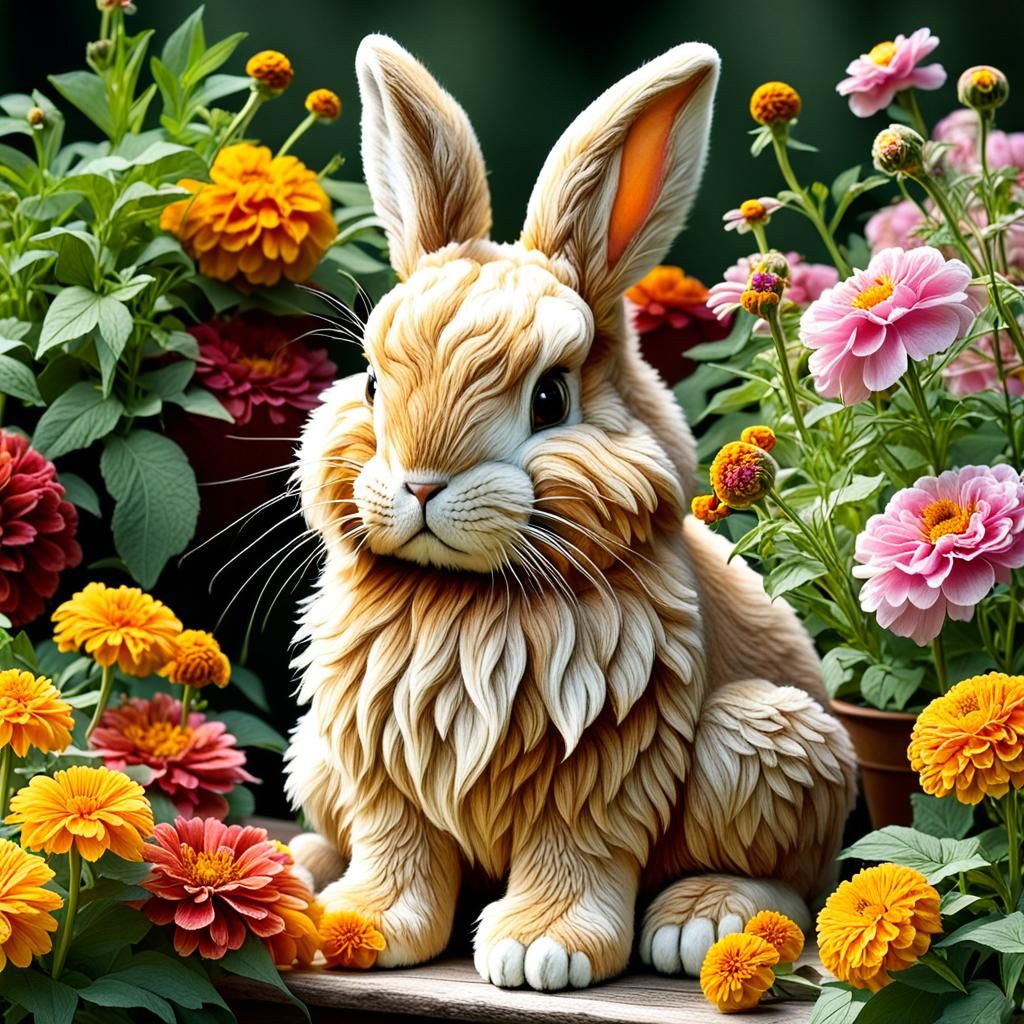 Bunny in Floral Garden, Tasha Tudor Style
