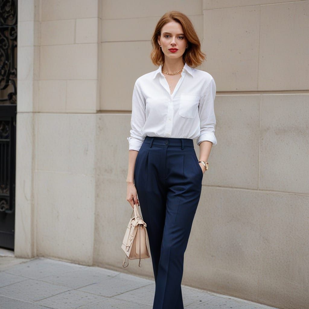 Elegant Woman in Classic Outfit with Designer Accessories