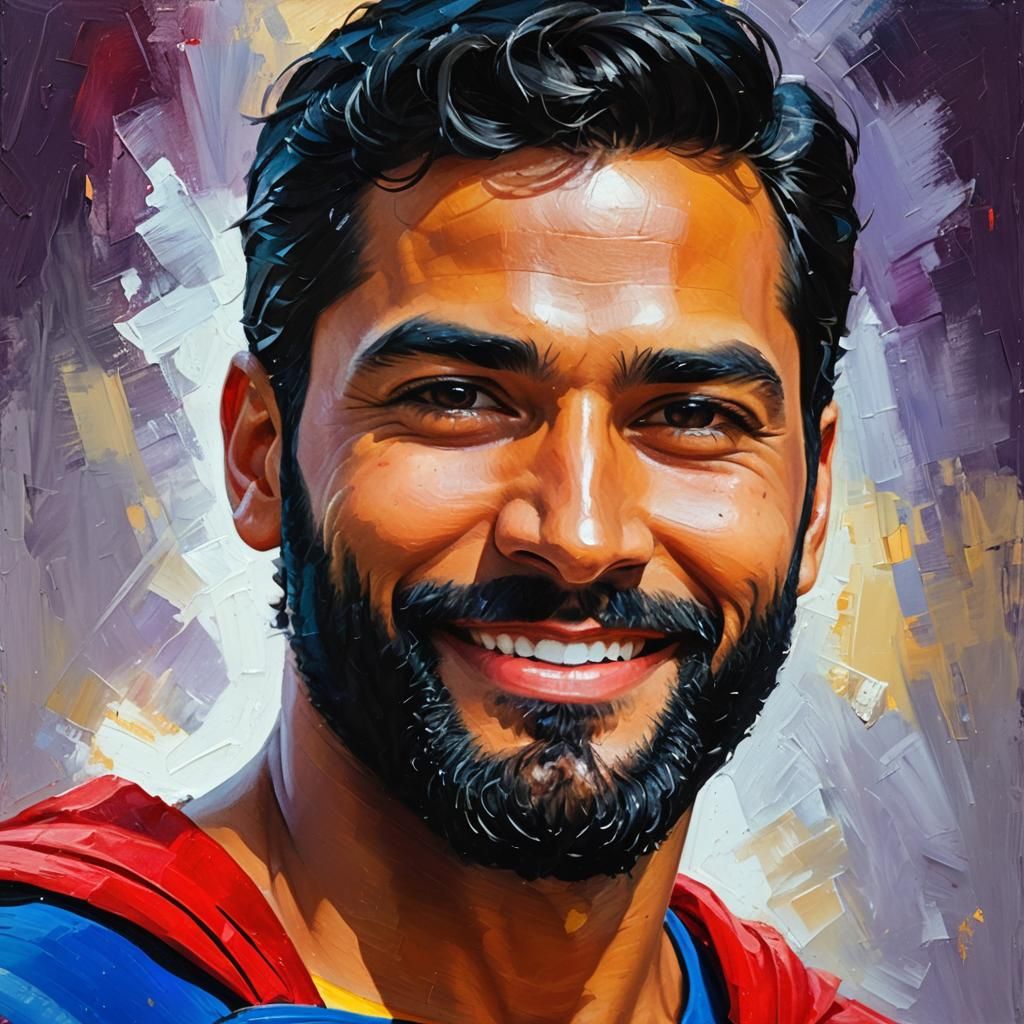 Bearded Superman Portrait in Neo-Impressionist Style
