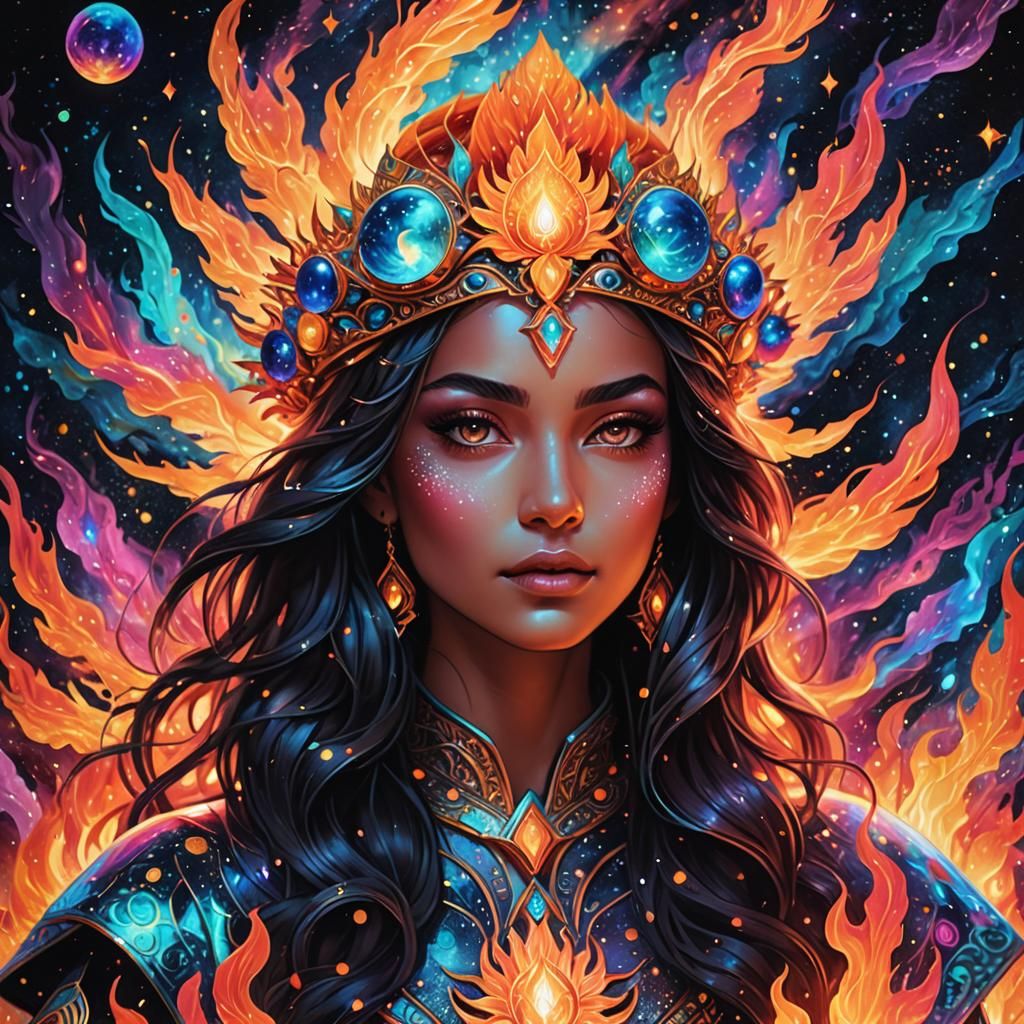 Holographic Fire: Cosmic Astral Illustration